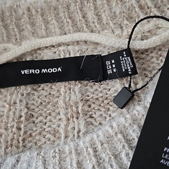 Vero Moda Gold Speck Sweater Size Medium New Neutral Sparkle Holiday Office - Picture 7 of 9